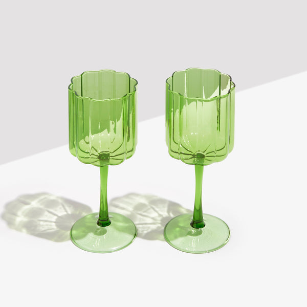 FAZEEK | TWO WAVE WINE GLASS - GREEN