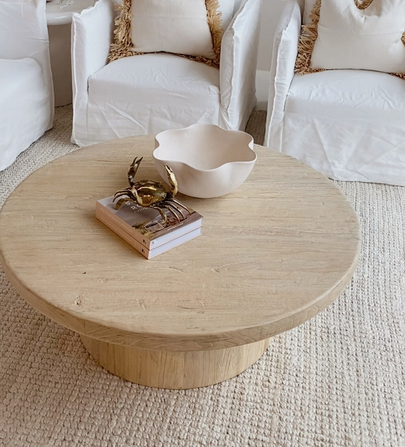 LOUIE ELM WOOD COFFEE TABLE - ROUNDED BASE