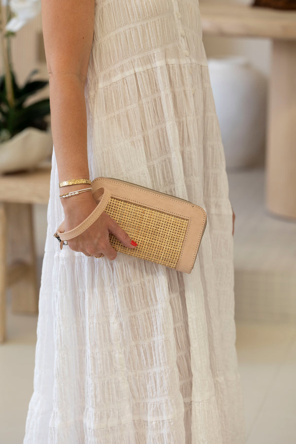 RATTAN & LEATHER CLUTCH