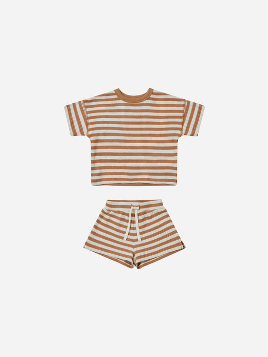 QUINCY MAE | WAFFLE TEE + SHORT SET | CLAY STRIPE