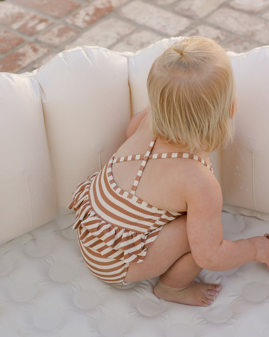 QUINCY MAE | RUFFLED ONE - PIECE SWIMSUIT | CLAY STRIPE