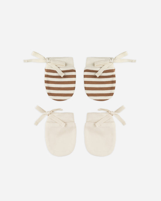 QUINCY MAE | NO SCRATCH MITTENS SET OF 2 | CINNAMON STRIPE & NATURAL