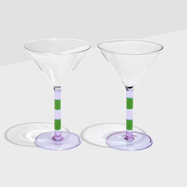 FAZEEK | STRIPE MARTINI GLASSES | SET OF 2 LILAC & GREEN