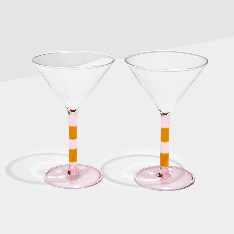 FAZEEK | STRIPE MARTINI GLASSES | SET OF 2 PINK & AMBER