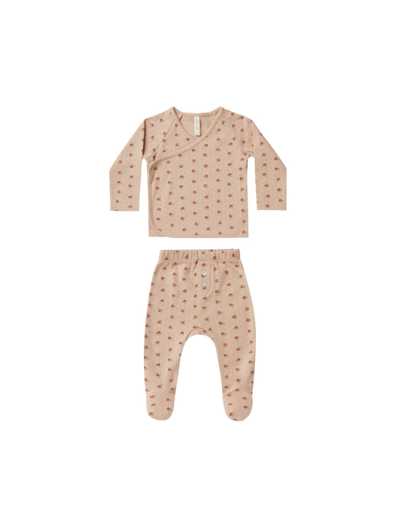 QUINCY MAE | POINTELLE WRAP TOP + FOOTED PANT SET - BLUSH