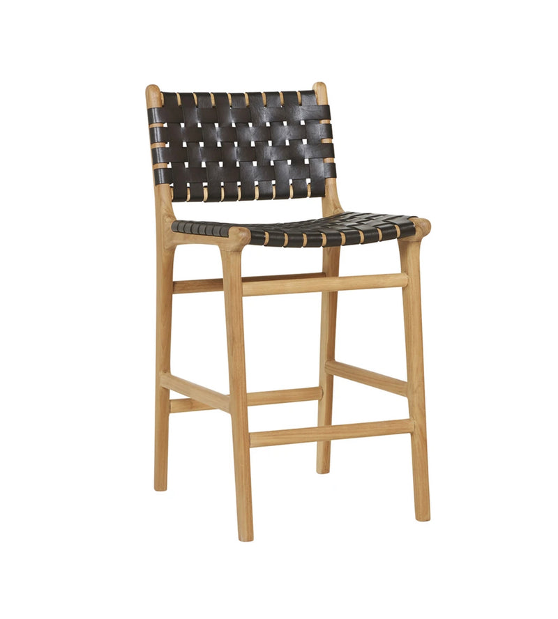 HELLO LEATHER + TEAK STOOL - WITH BACK