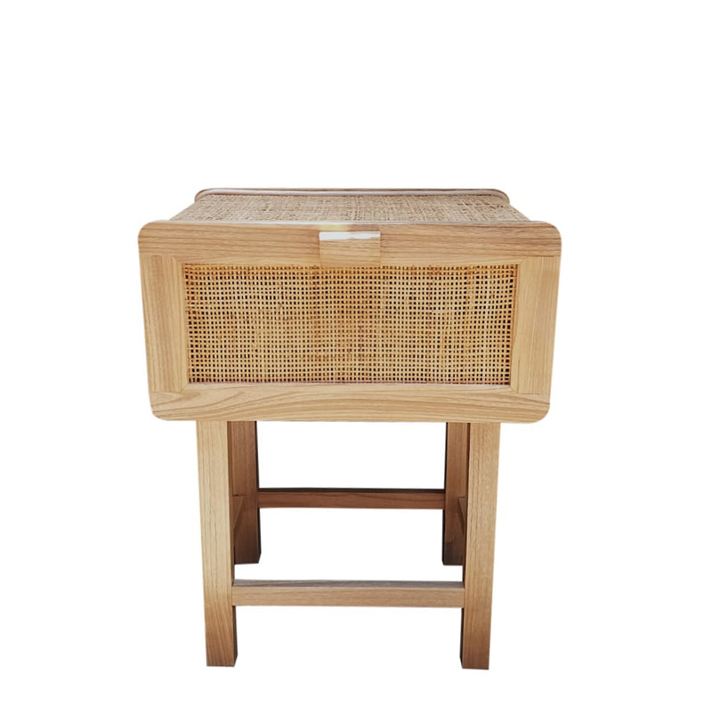 DUNE TIMBER & RATTAN BEDSIDE TABLE