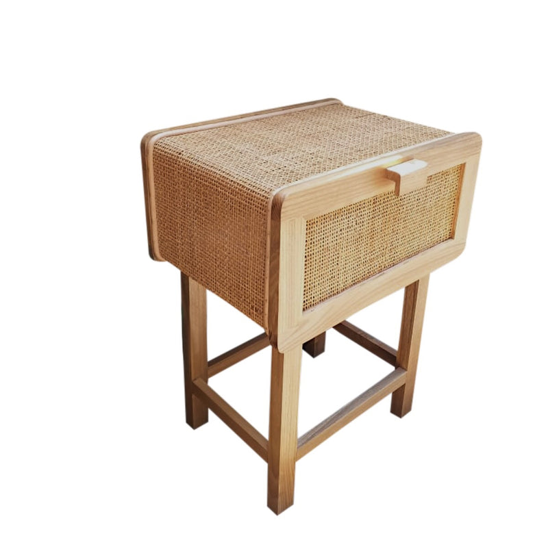 DUNE TIMBER & RATTAN BEDSIDE TABLE
